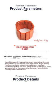 Detailed view of orange marble acrylic elastic bracelet with inner diameter 4.5cm and 50g weight