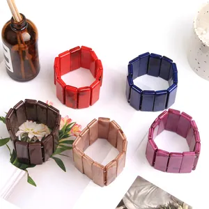 Chic acrylic resin stretch bracelet with marble patterns in diverse vibrant colors