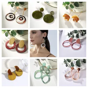 Boucles d'Oreilles Pendantes Géométriques en Acrylique Vintage pour Femmes Mode Marbré Style Hong Kong Tige en Acier Inoxydable Bijoux