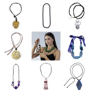 Collar de Colgante Geométrico de Resina y Acrílico Bohemio Vintage Con Cordón de Cinta de Satén Joyería de Moda para Mujer