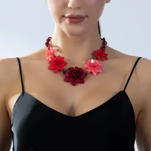 Statement Bohemian acrylic necklace with oversized 3D gradient floral resin flowers