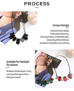 Détails de pendentifs géométriques en résine acrylique sur colliers en cordon noir
