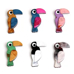 6er-Set luxuriöse Vogel-Broschen aus Acryl mit Marmor-Textur in lebhaften Farben für Damen