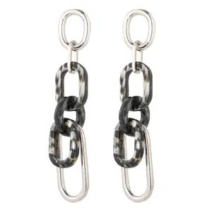 Boucles d'oreilles pendantes en acrylique et maillons argentés pour femmes