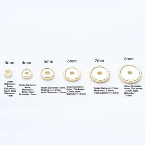 18K gold-plated flat coin spacers from 3mm to 8mm for DIY jewelry making