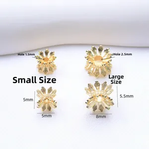 Cuentas espaciadoras de flores bañadas en oro de 18K en dos tamaños para joyería DIY