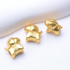Golden horse zodiac charm bead with coin patterns for DIY jewelry and bracelet making