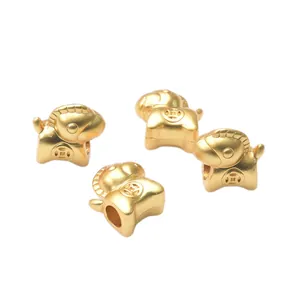 Golden zodiac horse coin bead for DIY jewelry making with polished metallic finish