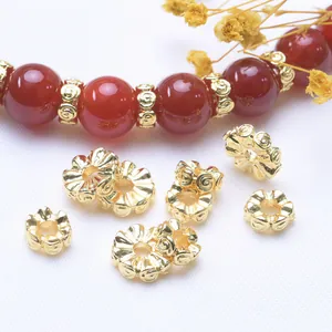 Legierung Hohl Blumen Abstandshalter Perlen 18K 14K Vergoldet Rund Lose Perlen Für DIY Armband Schmuckherstellung Zubehör