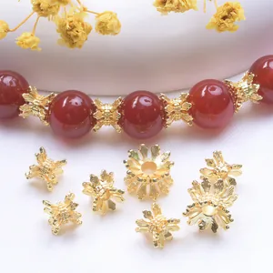 Capuchón de Flor de Cobre Chapado en Oro de 18K Espaciador para Fabricación de Joyas DIY Pulsera Collar Accesorio de Cuenta Pétalo 3D