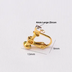 Convertitore per orecchini a clip con vite dorata e zircone da 4mm per lobi non forati