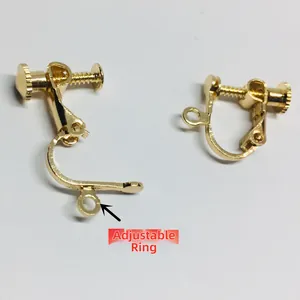 Convertitori per orecchini a clip con vite regolabile e anello apribile dorato