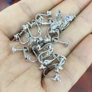 Ασημένια κλιπ σκουλαρίκια με βίδα και 4mm ζιργκόν για DIY κατασκευή κοσμημάτων