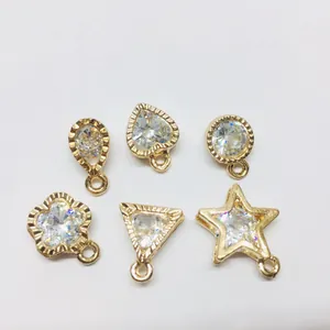 6pcs gold alloy charms set with inlaid zircon shapes including heart and star for DIY jewelry