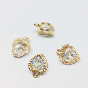 Golden alloy heart charms with sparkling cubic zirconia for DIY jewelry making