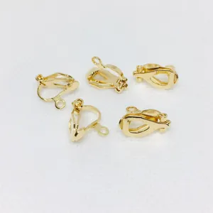 Five gold-plated triangular clip-on earring converters with loop for DIY jewelry making