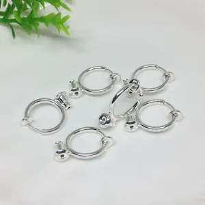 Silver round spring clip-on earring converters with dangling loop for DIY jewelry making