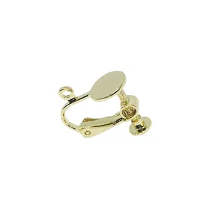 Macro detail of adjustable gold-plated screw ear clip converter with flat pad for DIY jewelry