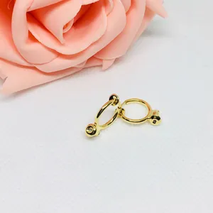 Gold-plated spring clip-on earrings for non-pierced ears with tiny black cubic zirconia stones