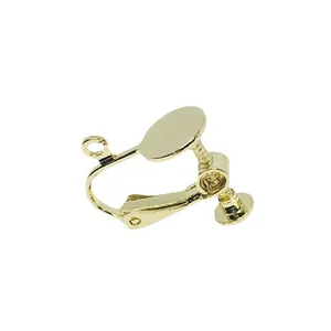 Adjustable gold-plated screw earring converter with flat pad and hanging loop for DIY jewelry