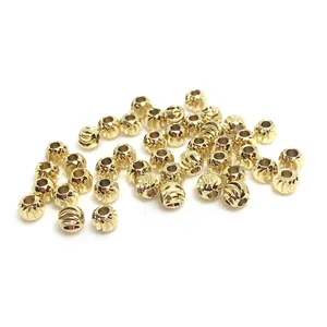 Polished 14K gold plated textured melon beads for DIY jewelry making accessories
