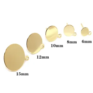 14k gold plated S925 silver stud earrings bases in 6mm to 15mm sizes for DIY jewelry