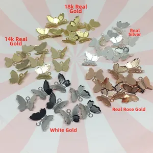 Detail of butterfly pendants in 14k gold, silver and rose gold finishes for DIY jewelry