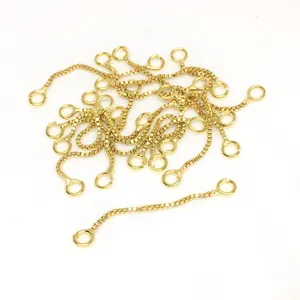 14K gold plated 0.8mm box chain earrings accessories with double rings connectors