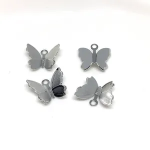Set of four 14k gold-filled 3D butterfly pendants with mesh texture for DIY jewelry making