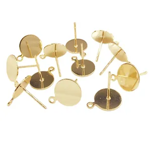 14k gold plated S925 silver earring posts with flat base and side loop for DIY jewelry