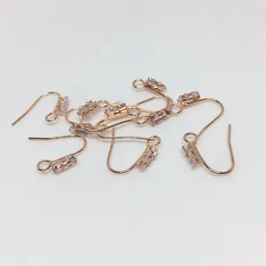 Crochets d'oreilles en laiton plaqué or 14k avec zircon rectangulaire pour bijoux DIY