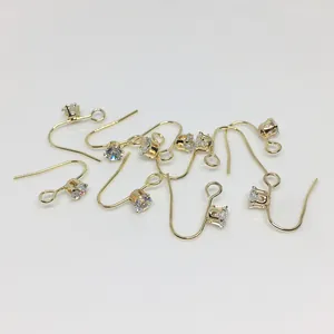 Détails de crochets d'oreilles en laiton doré 14k avec zircone pour bijoux DIY