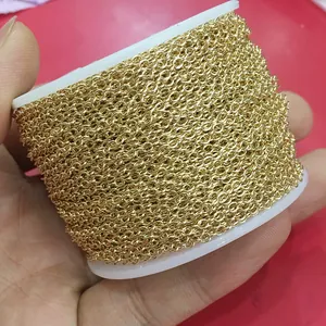 14K gold plated stainless steel O-link chain on spool for DIY jewelry making