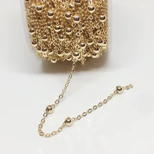 14K Gold Plated Copper Satellite Bead Chain O-Link Flat Chain For DIY Jewelry Making Necklace Bracelet Extension Semi-Finished Fine Chain