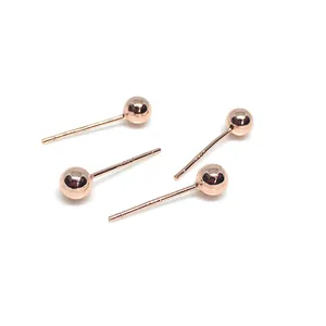 Polished 14k rose gold plated S925 sterling silver ball stud earrings in four pairs set