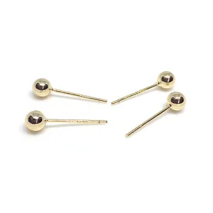 Set of 14k gold-plated S925 sterling silver ball stud earrings with polished mirror finish