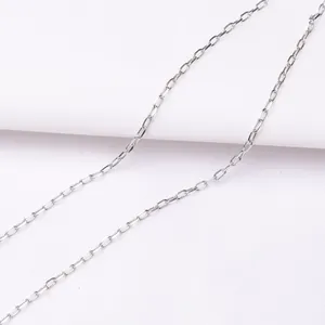 Macro shot of bright silver-tone oval link chain for DIY jewelry making and necklace crafts