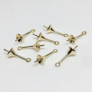 Polished 14k gold plated pearl cup peg bails for DIY jewelry making accessories