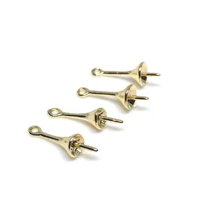 Set of four 14k gold plated jewelry connectors with pin and cup for DIY pearl pendants