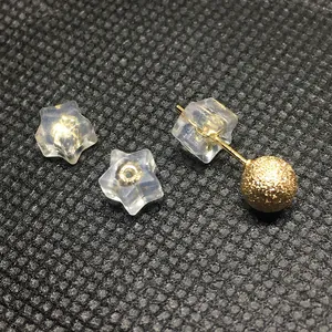 18k gold plated matte ball stud earrings with star shaped silicone earring back stoppers