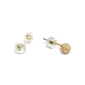 Frosted 18k gold plated ball earrings with comfortable clear silicone earring backs
