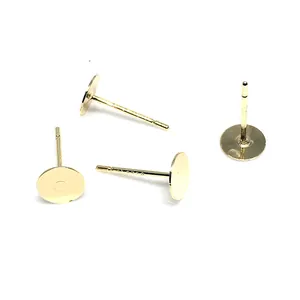 Cuatro pendientes de botón planos de 6mm bañados en oro de 14k en plata S925 para joyas DIY