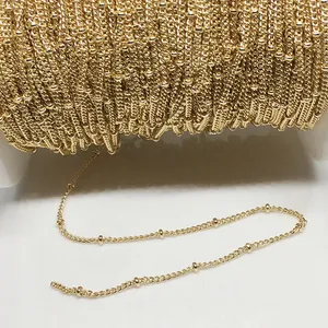 1.5mm 14K Gold Plated Copper Satellite Chain With 2.3mm Beads Color Retention DIY Jewelry Making Materials For Necklaces Earrings