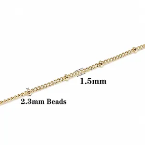Gold plated satellite chain 1.5mm with 2.3mm beads for DIY jewelry making material