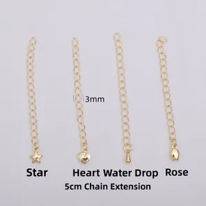 14K gold plated 5cm extension chains with star heart teardrop and rose charms for DIY jewelry