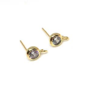 14K vergoldete S925 Silber Ohrstecker mit Zirkonia und kleiner Aufhängeschlaufe