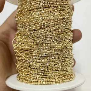 Catena a sfere in ottone placcato oro 14K da 1,2mm per gioielli fai-da-te fatti a mano