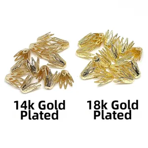 Calottes de perles en forme de fleur creuse or 14k et 18k pour fabrication de bijoux DIY