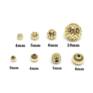 Cuentas de calabaza caladas y rayadas bañadas en oro de 14K para joyería artesanal