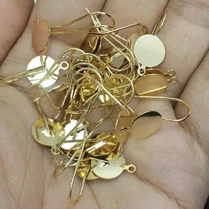 14K gold filled earring hooks with flat round base for DIY jewelry making supplies